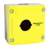 ENCLOUSER YELLOW EMERGENCY BACO LBX0100JB. 22mm HOLE DIAMETER NUMBER OF HOLES = 1