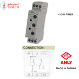 MULTI FUNCTION ANALOGUE TIMER 1sec TO 100Hr OPERATING CURRENT 12-240V AC-DC DIN RAIL MOUNT H3D-M ANLY